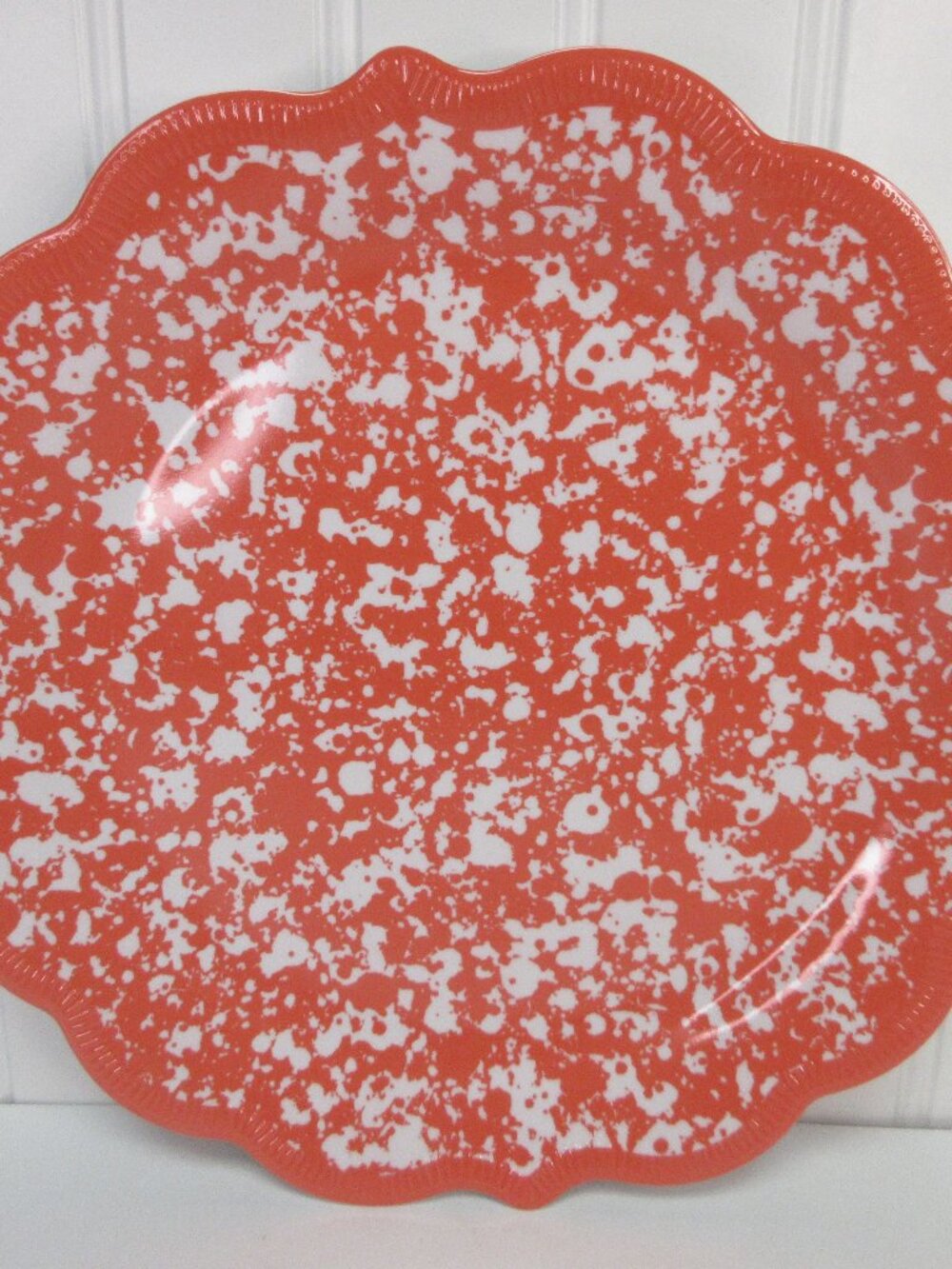Set of 4 Pioneer Woman Dinner Plates Melamine Country Splatter Coral 10.7"dia